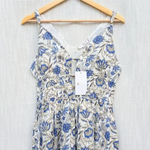 NWT  Caroline Constas Blue Floral Cotton/Modal Sleeveless Midi Dress, size M - Picture 5 of 12